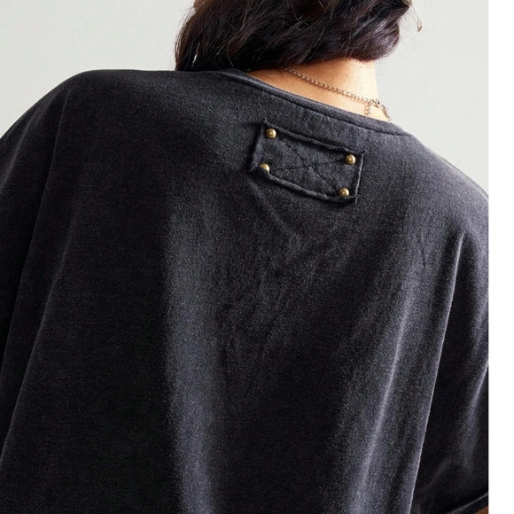 Mineral Wash Mesh Butterfly Rose print Loose Fit Top - Picture 5 of 6